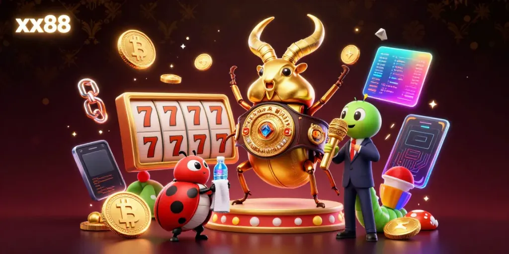 Experience the excitement of gambling at xx88 with vibrant slot elements and dynamic 3D characters.