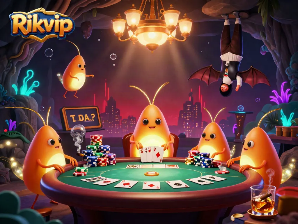 Experience the excitement of Rikvip with vibrant casino glowworms lighting up a dynamic poker scene.