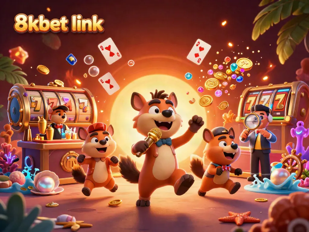 Experience the excitement of 8xbet link in this rich 3D pirate-themed casino illustration with hyenas.