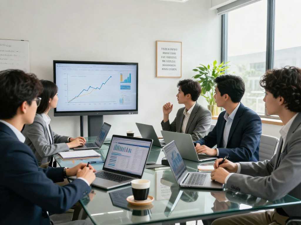 Professionals strategizing to maximize deposit 10k gains in a modern conference room