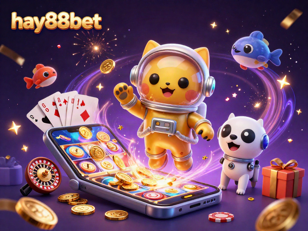 Experience thrilling gameplay at hay88bet with fun casino elements featuring a 3D golden astronaut cat.