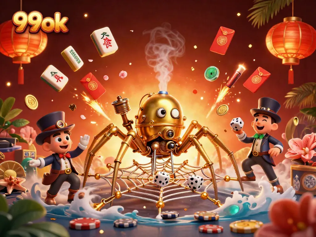Engage with 99ok's casino world through captivating steampunk imagery and dynamic elements.
