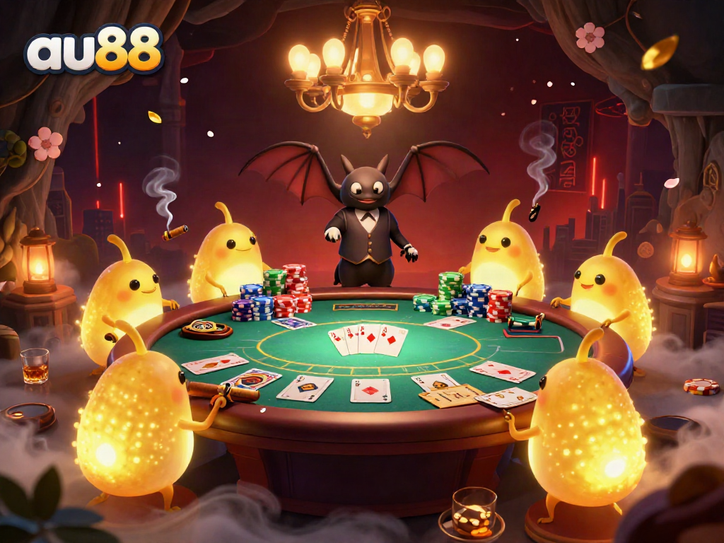 Experience the excitement of au88 in a vibrant cave casino illuminated by glowworms and a bat dealer.