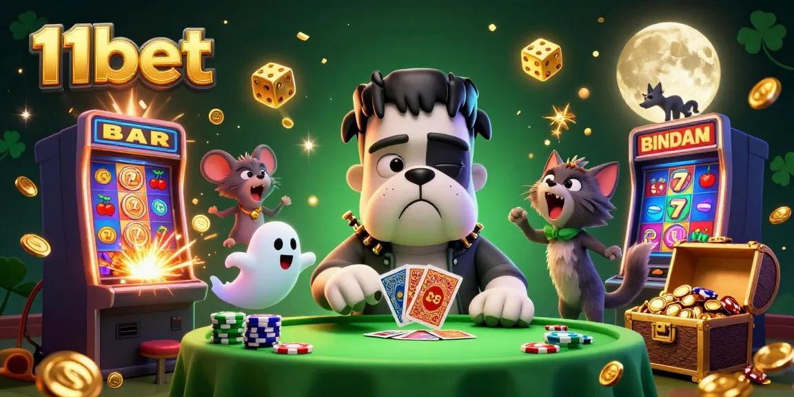 Engaging 3D illustration of 11bet’s unique casino scene, depicting a lively card game atmosphere.