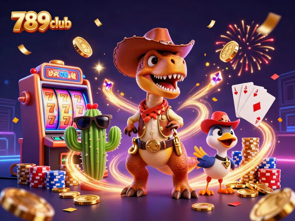 Experience thrilling gameplay with 789club's dynamic 3D illustration of vibrant casino elements.