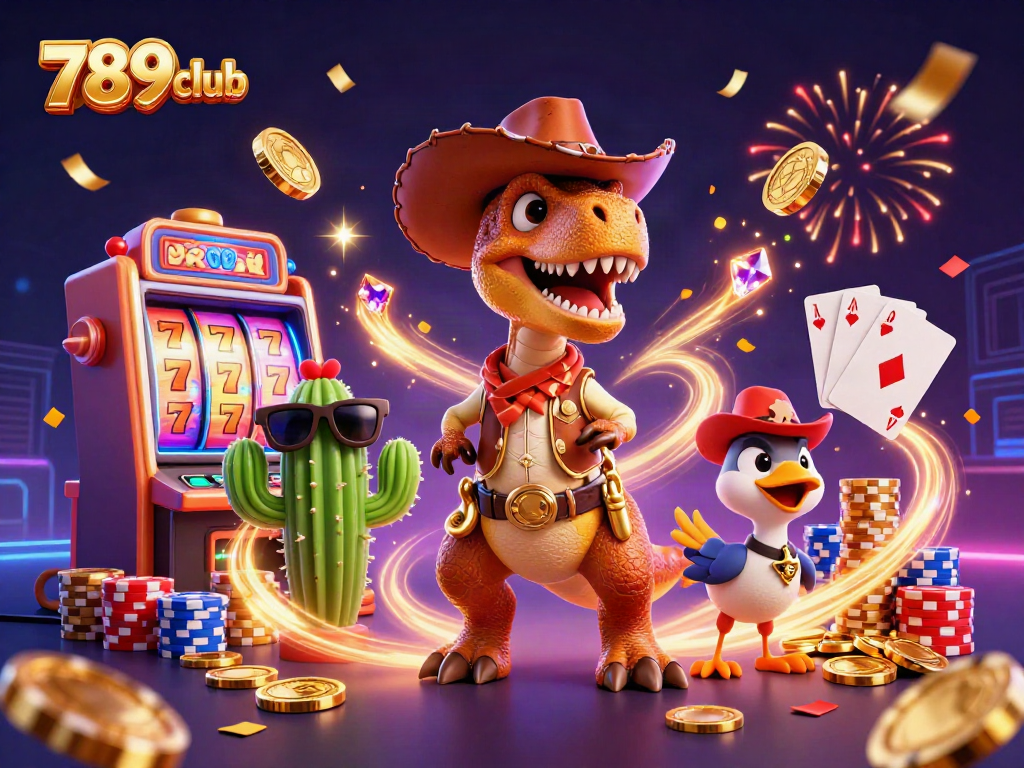 Experience thrilling gameplay with 789club's dynamic 3D illustration of vibrant casino elements.